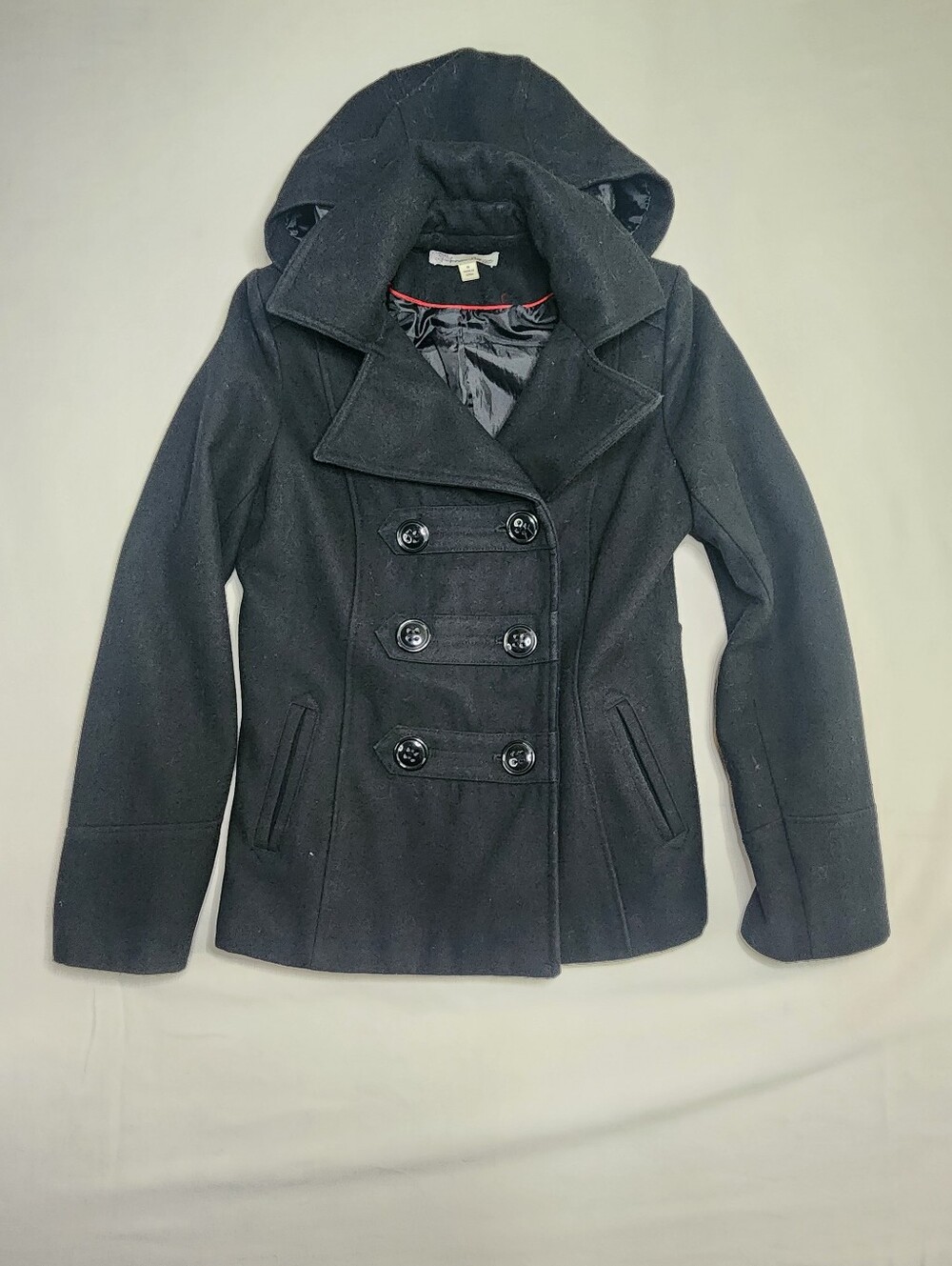 American Rag Black Hooded Double-Breasted Peacoat